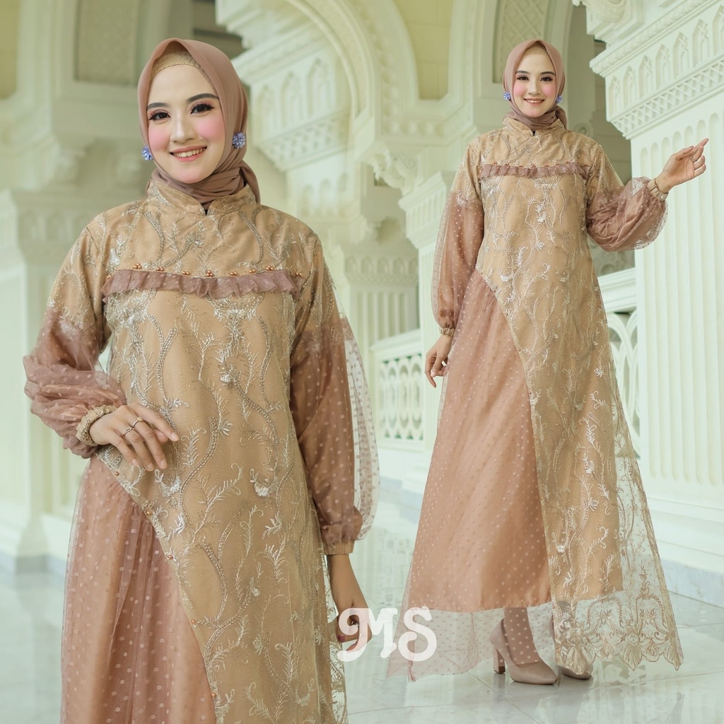 MAXY ESMERALDA BRUKAT TILE 2TONE LAPIS VELVET FASHION PAKAIAN WANITA DRESS GAMIS MAXI MS