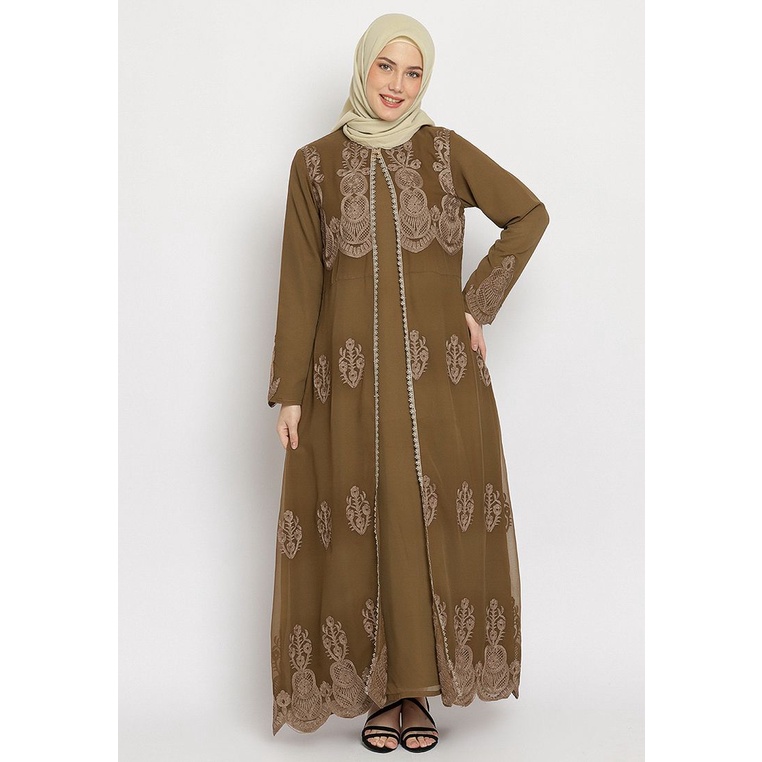 Puricia Gamis Premium Series Mix Border Khalisa Sugar Brown Terbaru 2024 Abaya Mewah 54251