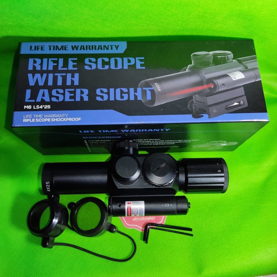 TELESKOP DAN LASER M6 4X25 TAHAN GETAR