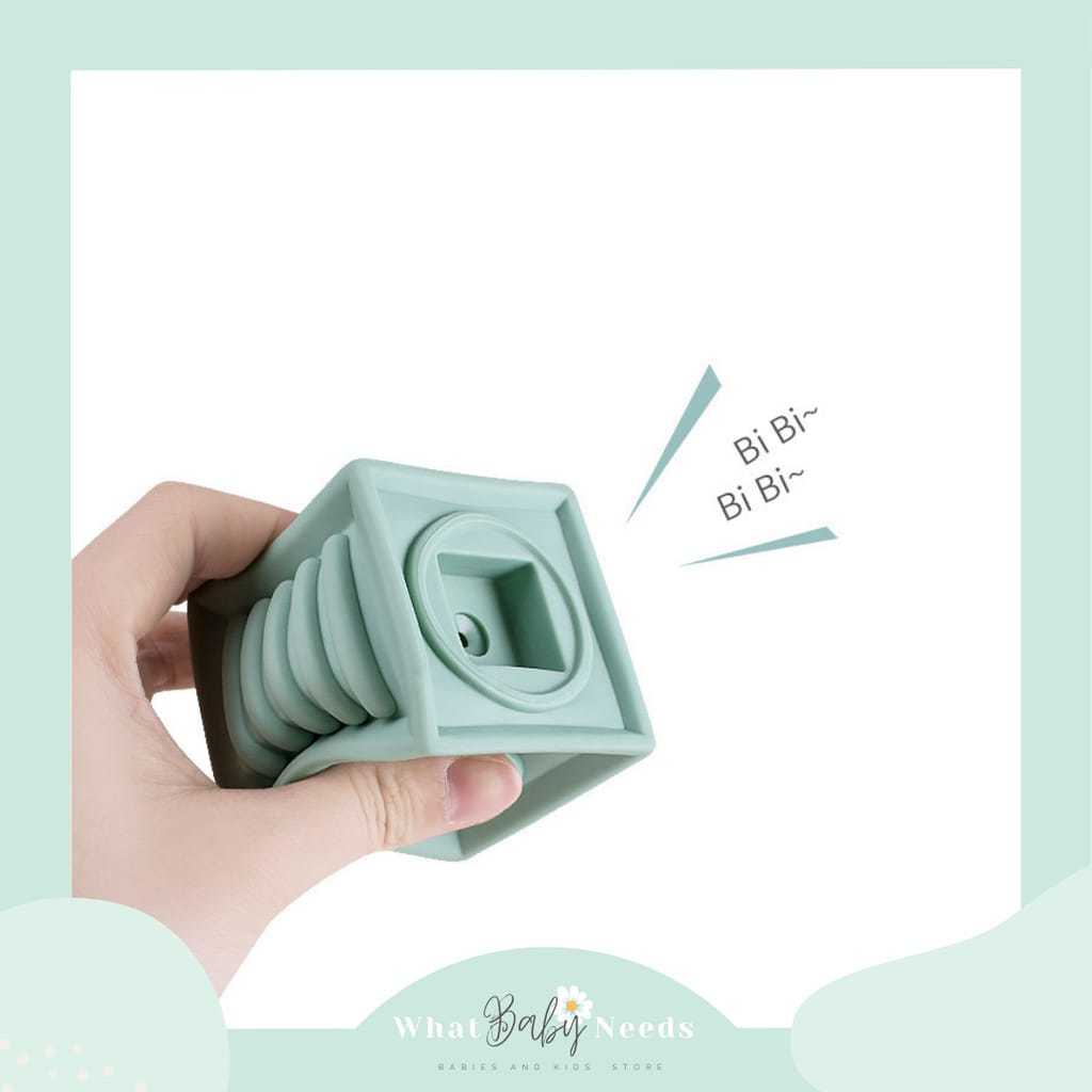 2in1 Mainan Bayi Anak Silikon Ring Donat Mainan Balok Building Blocks Edukasi Montessori Silicone Karet Perlengkapan Bayi - Bayi Online Shop