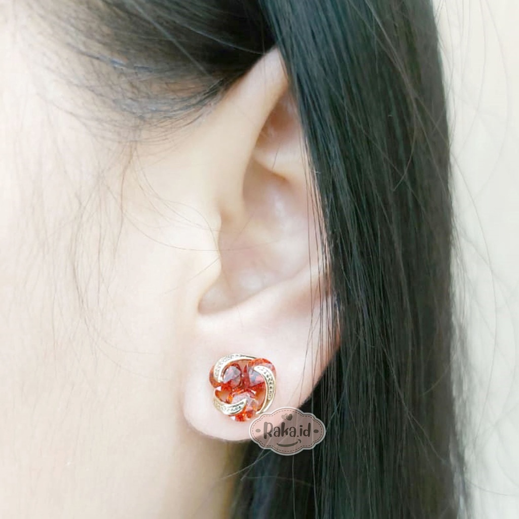 Anting Korean Style Anting Anti Karat Anting Tusuk Motif Mata Bulat Bunga Merah 1261