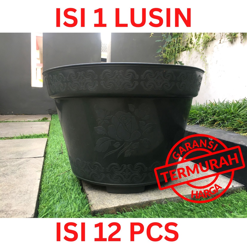 LUSIANAN Pot Bunga / Pot Tanaman / Pot Plastik uk 30 CM Hitam isi 12 PCS