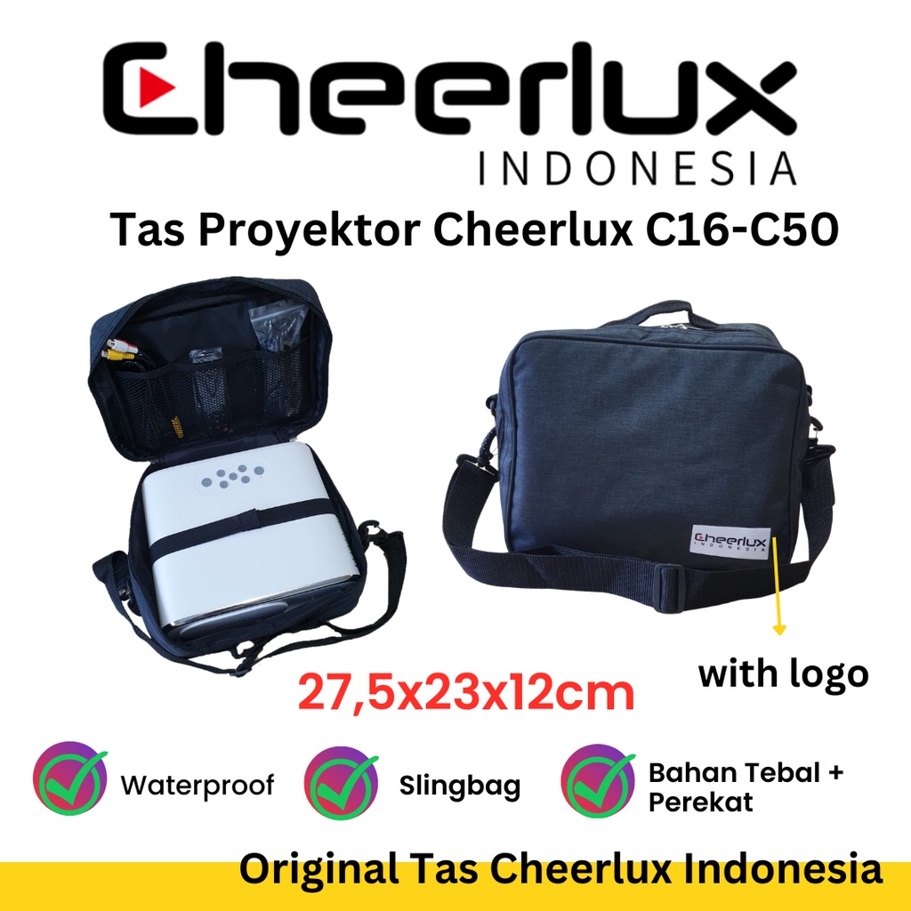 Tas Original Proyektor Cheerlux C50 - C16 - C12 Pro | Dimensi 27,5x23x12cm - Waterproof Design Slingbag - HITAM