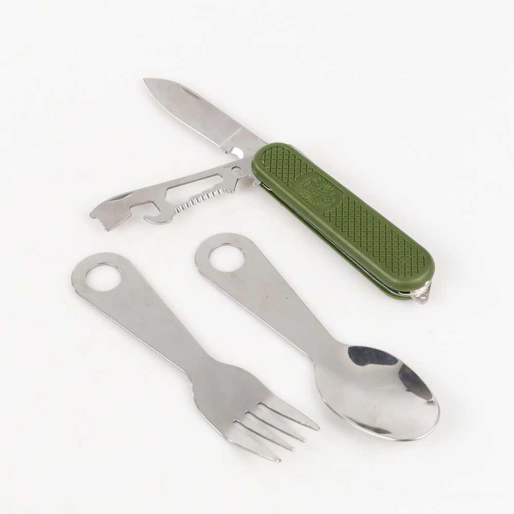 Sendok Garpu Pisau Lipat Foldable Multitool Stainless Steel - SV4 - Green