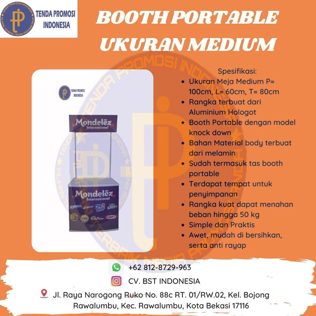BOOTH PORTABLE UKURAN MEDIUM MEJA LIPAT JUALAN, EVENT, PROMOSI, DESAIN BISA CUSTOM