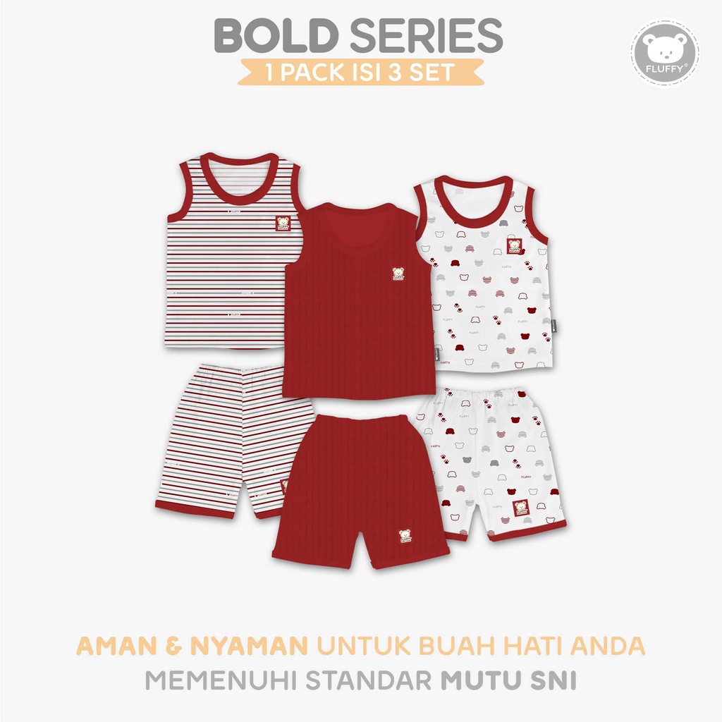 stel kutung celana 3/4 fluffy bold isi 3 pasang warna merah ukuran s m l
