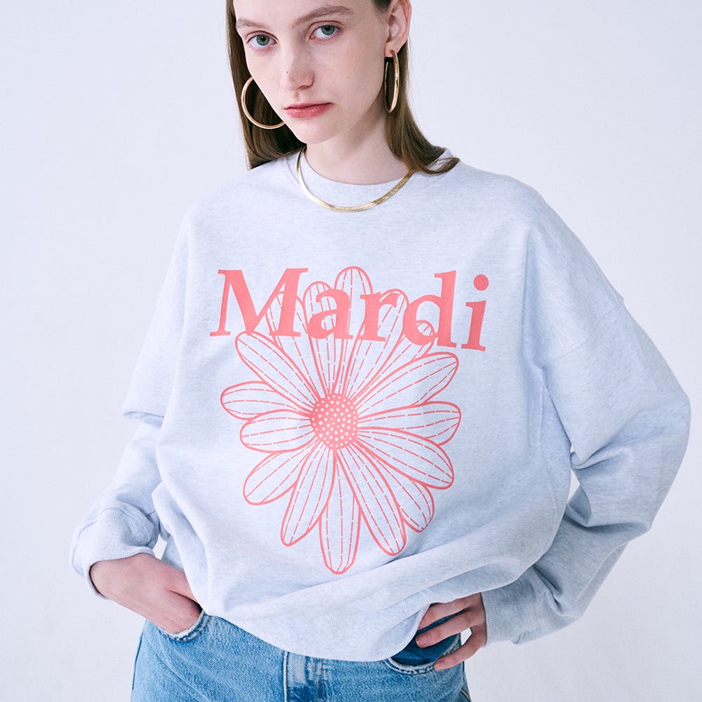 Mardi Embroidered Flower Sweatshirt Grey / Coral