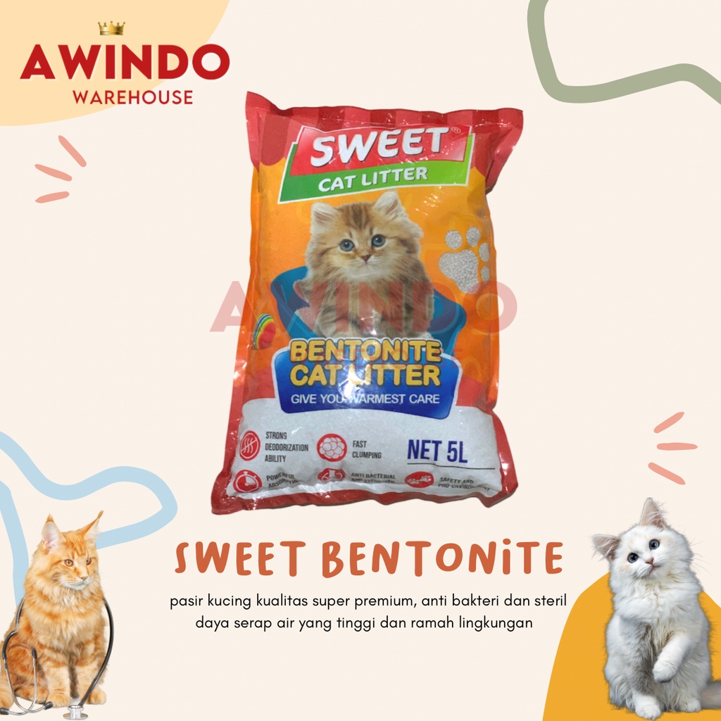 PREMIUM SWEET BENTONITE 5L - Pasir Wangi Kucing Gumpal Sweet Cat Litter 5lt