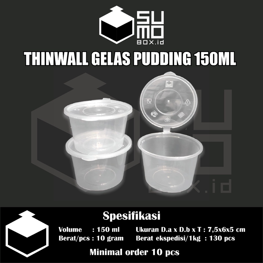 Thinwall cup 150ml + tutup / cup sauce saos gelas puding agar jelly bahan plastik tebal [ECERAN]
