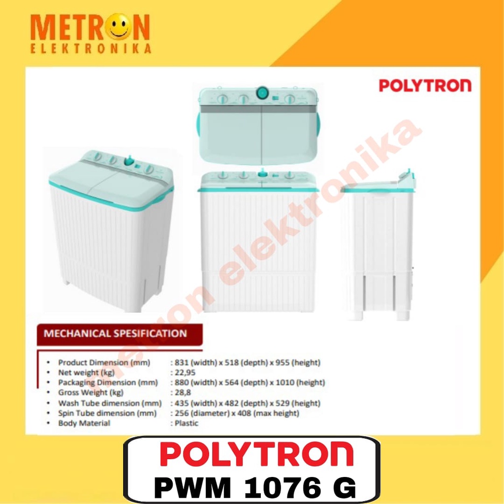 POLYTRON PWM 1076 G - GREEN - M. CUCI SEMI AUTO 10 KG SAMBA SERIES HIJAB