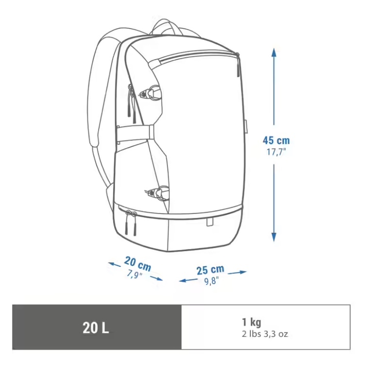 QUECHUA Arpenaz 500 Tas Ransel 20 L Olahraga Hiking Dan Camping Nyaman