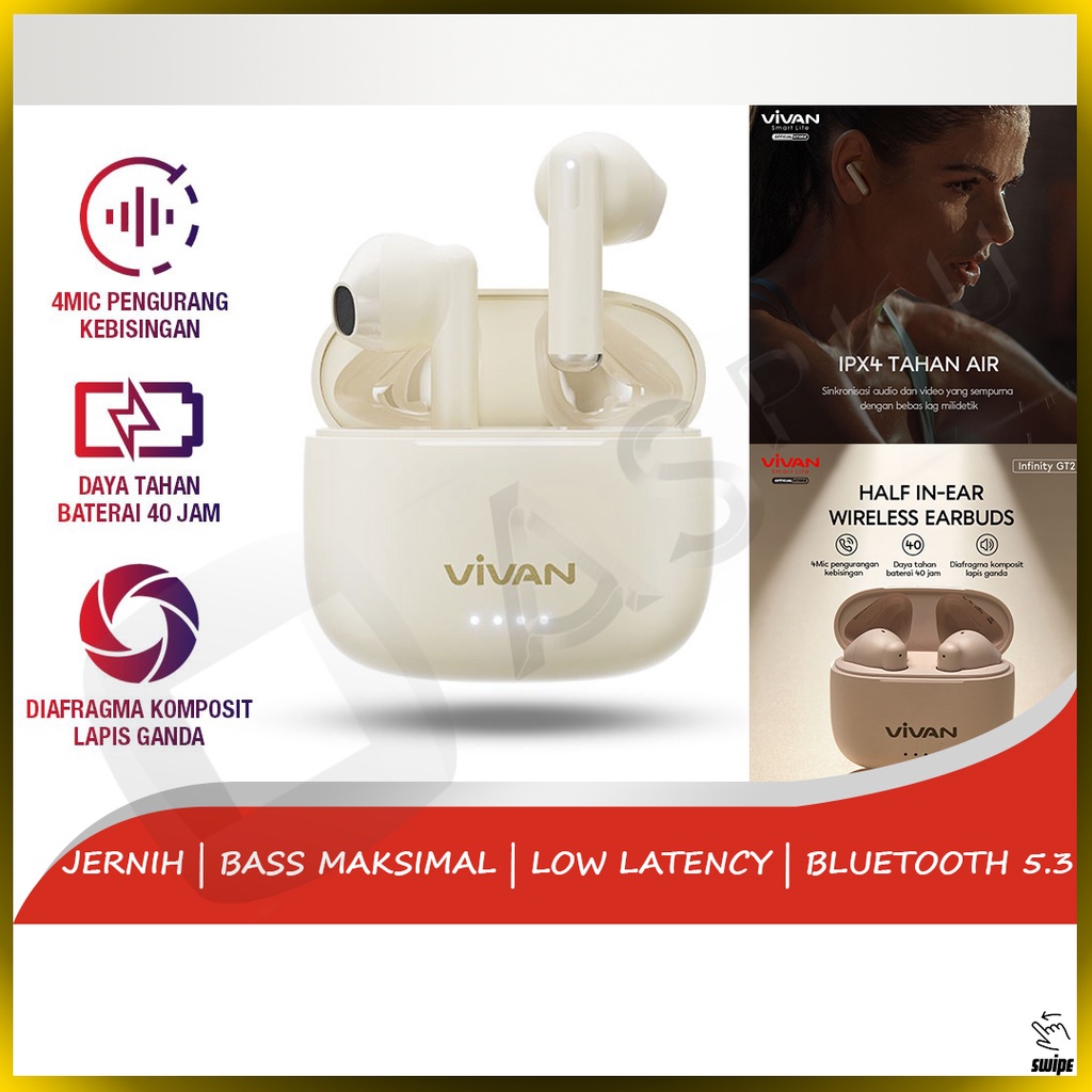 VIVAN Headset TWS Infinity GT2 Headset Headphone Handsfree Earphone Musik Music Lagu Audio Mp3