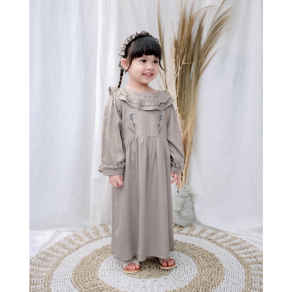 SALWA MAXI FREE BANDANA | Dress Anak Perempuan | Dress Anak Lengan Panjang | Gamis Anak | Baju Muslim Anak | Baju Bordir Anak