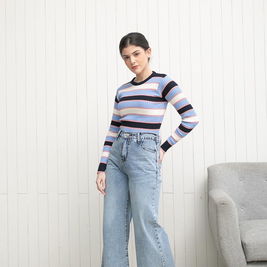 Sweater Rajut Wanita Stripe Style Korea