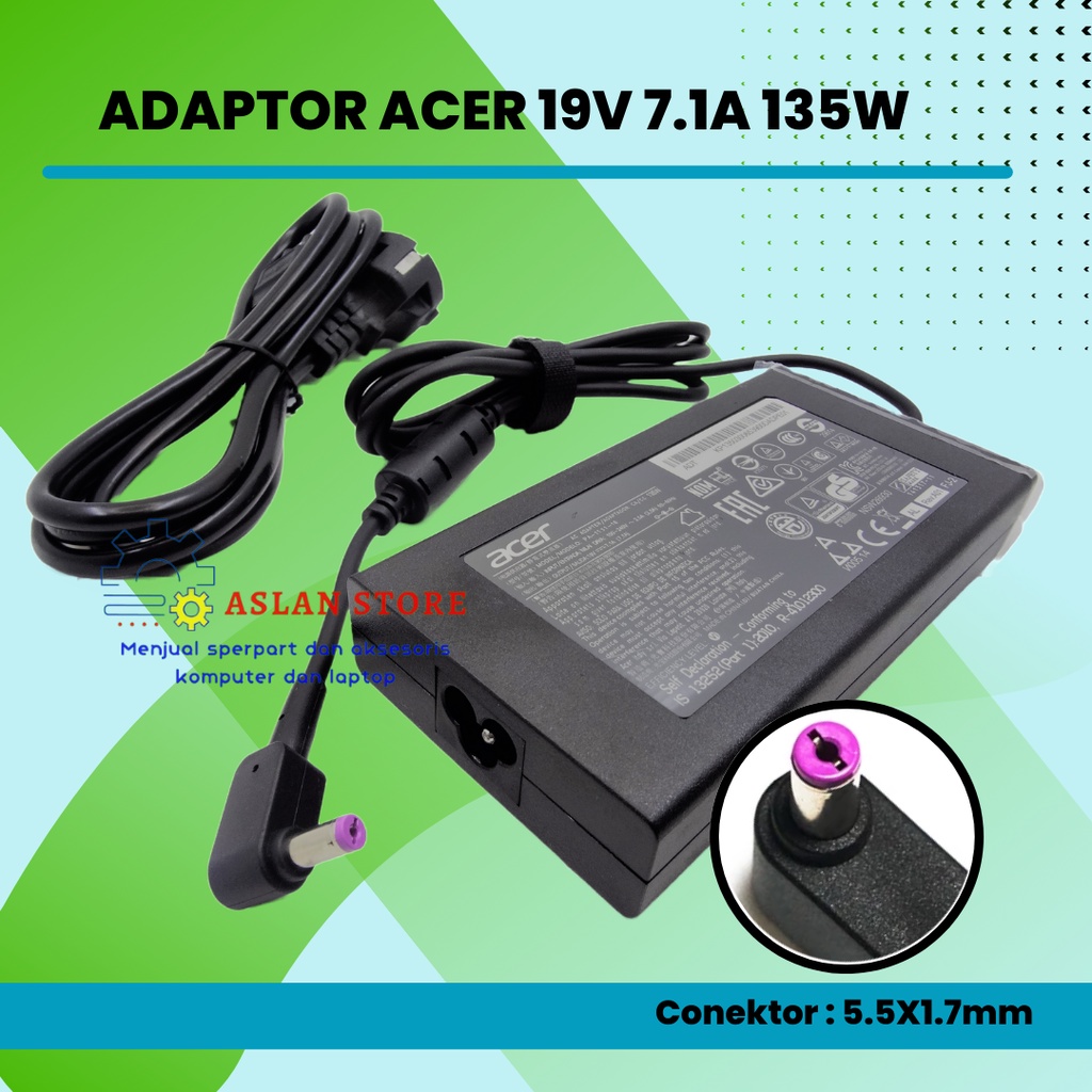 AC Power Adaptor Charger Acer 19V 7.1A 135W 5.5x1.7mm Z5770 Z5771 Z5772 PA-1131-08 PA-1131-05 PA-1151-03 AC Power Acer V5-591 V5-591G Nitro 5 Spin NP515-51