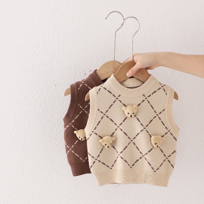 BabyOdette Bear Vest Knitted /Baju Atasan Anak Lucu Motif Bear Beruang