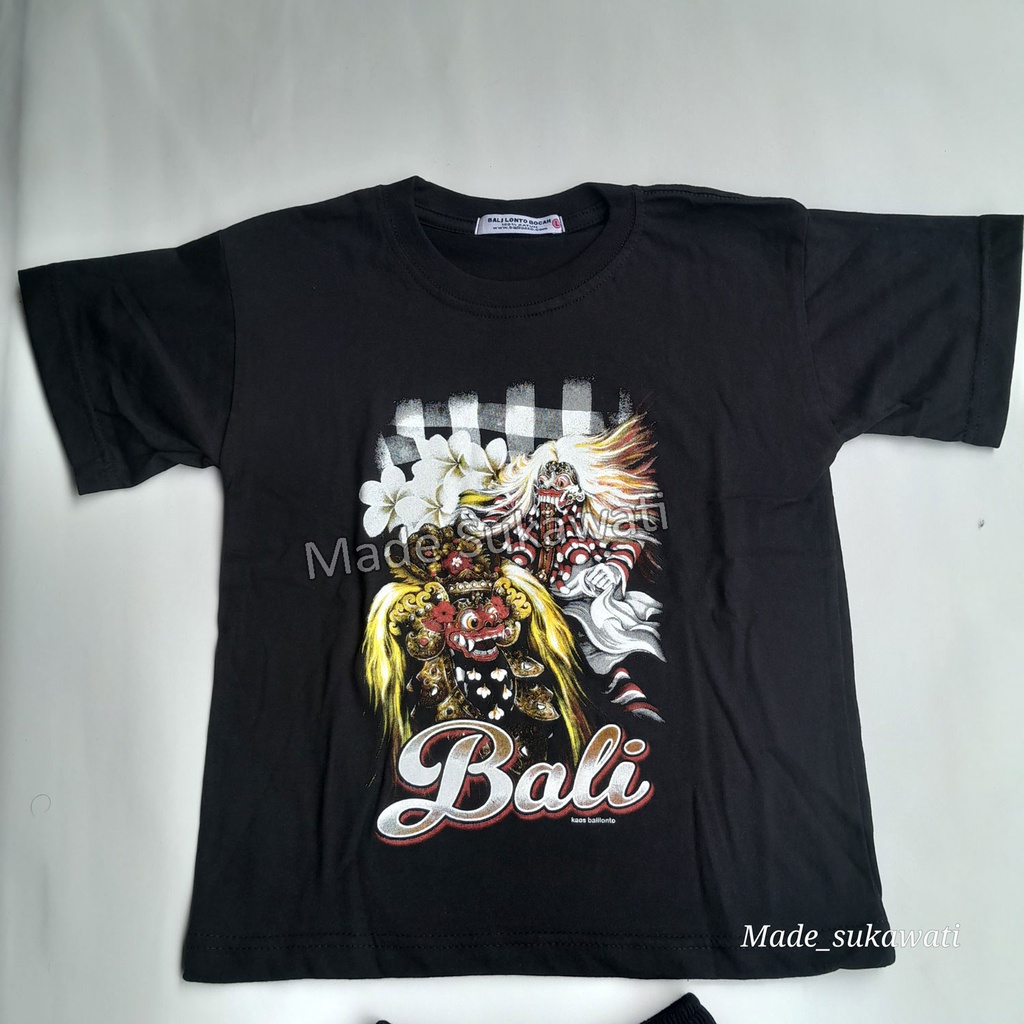 Setelan baju kaos celana anak Katun Barong Rangda Bali Lonto Bocah