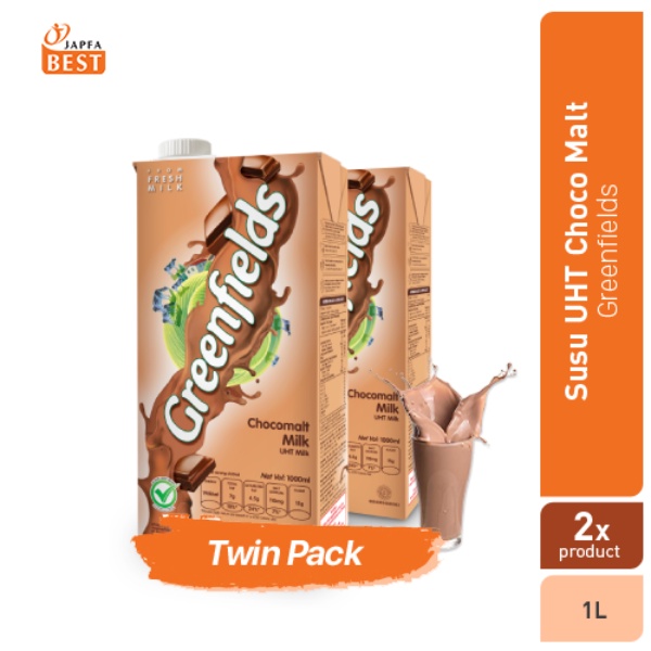 Susu UHT Choco Malt Greenfields 1 L - Twin Pack