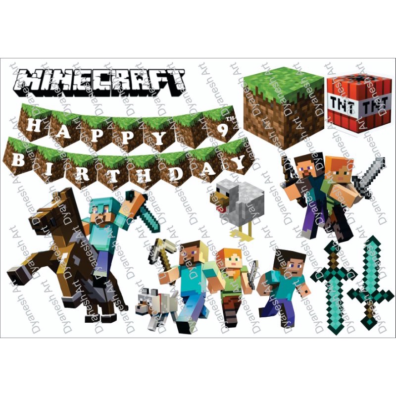 

Toppper kue tema minecraft