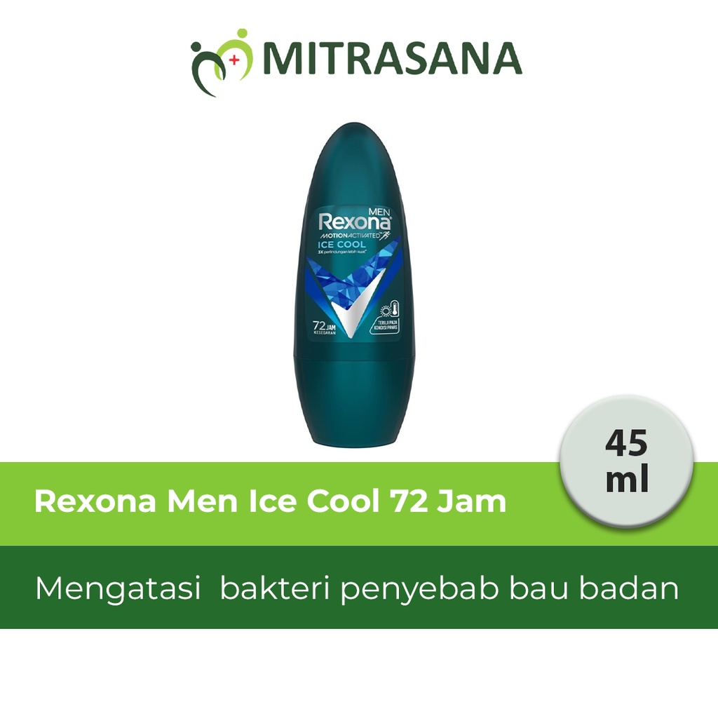 Rexona Men Deodorant Roll On Antiperspirant Ice Cool 72 Jam Kesegaran Nonstop 45Ml