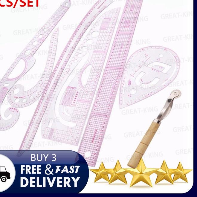 

℮ 7PCS/SET tailor ruler Clear measuring kit sewing drawing Yardstick ruler sleeve French arm curve set Paddle Whee ruler set ✸