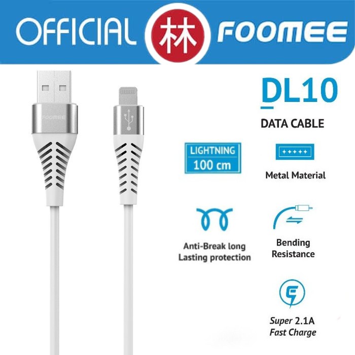 Kabel Charger  Foomee Micro (DT10) Type C (DQ10)  Lightning (DL10) Kabel Fast 2.4A FOOMEE Cable