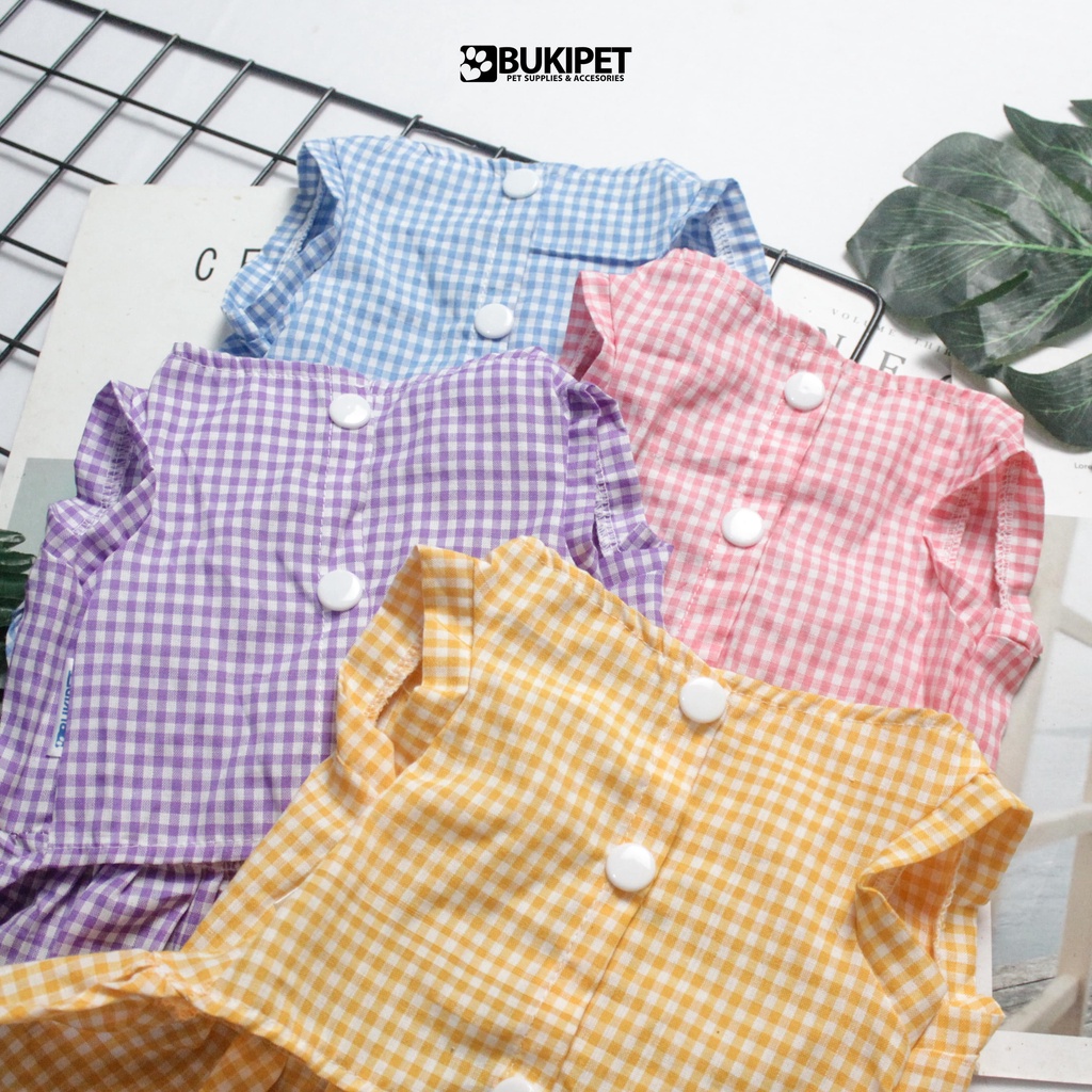 baju kucing anjing kelinci monyet lucu cowok cewek aksesoris hewan kecil - KOREAN PLAID DRESS SERIES