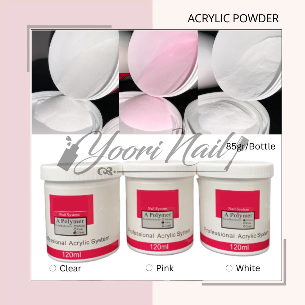 Acrylic powder ezflow 120ml polymer powder nail art 3d extension clear pink white bubuk akrilik kuku