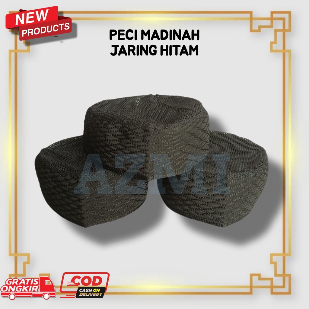 Peci Madinah Ikaf Jaring Anak Hitam Tinggi 6 CM / Peci Madinah Jaring Hitam