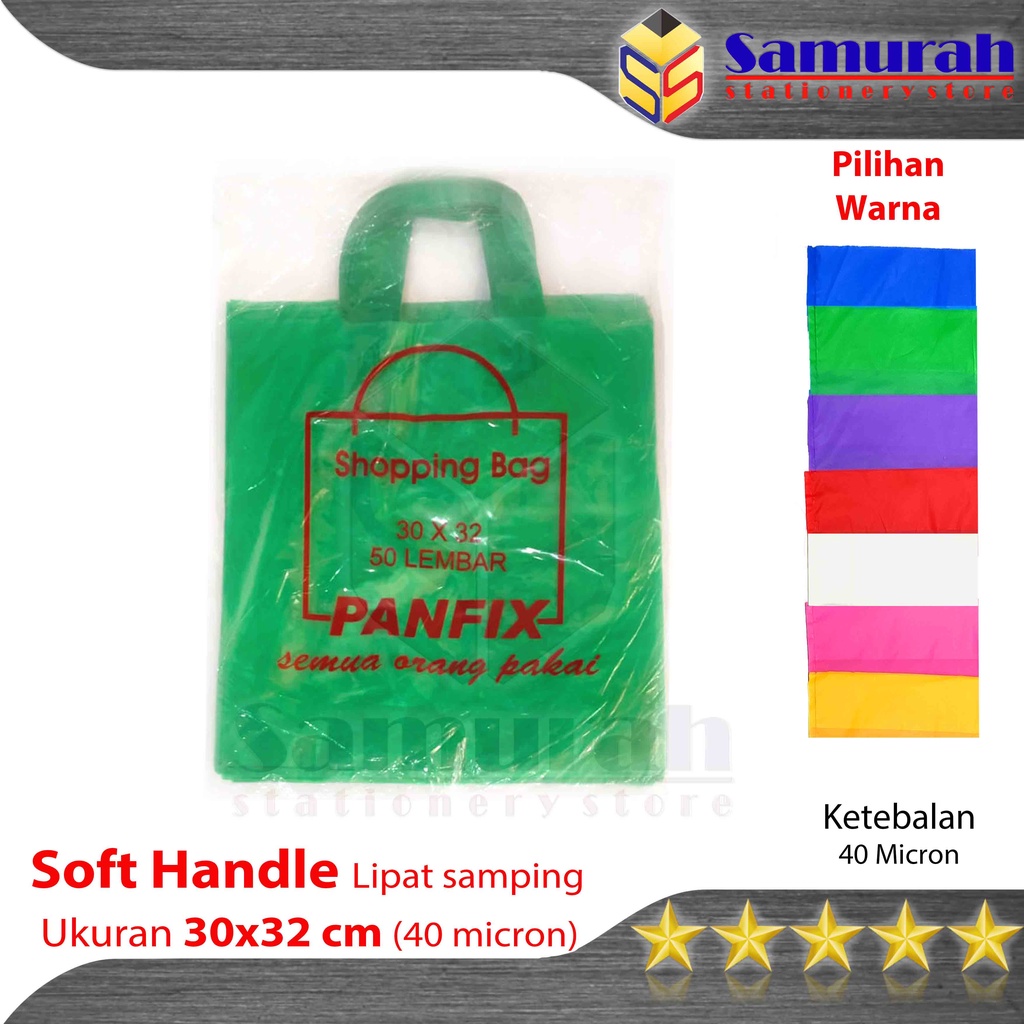 

Kantong Plastik Soft Handle 30 x 32 cm Warna Polos Tenteng / Shopping Bag uk. 30x32 Warna Biru - Merah - Kuning - Hijau - Ungu - Pink - Putih