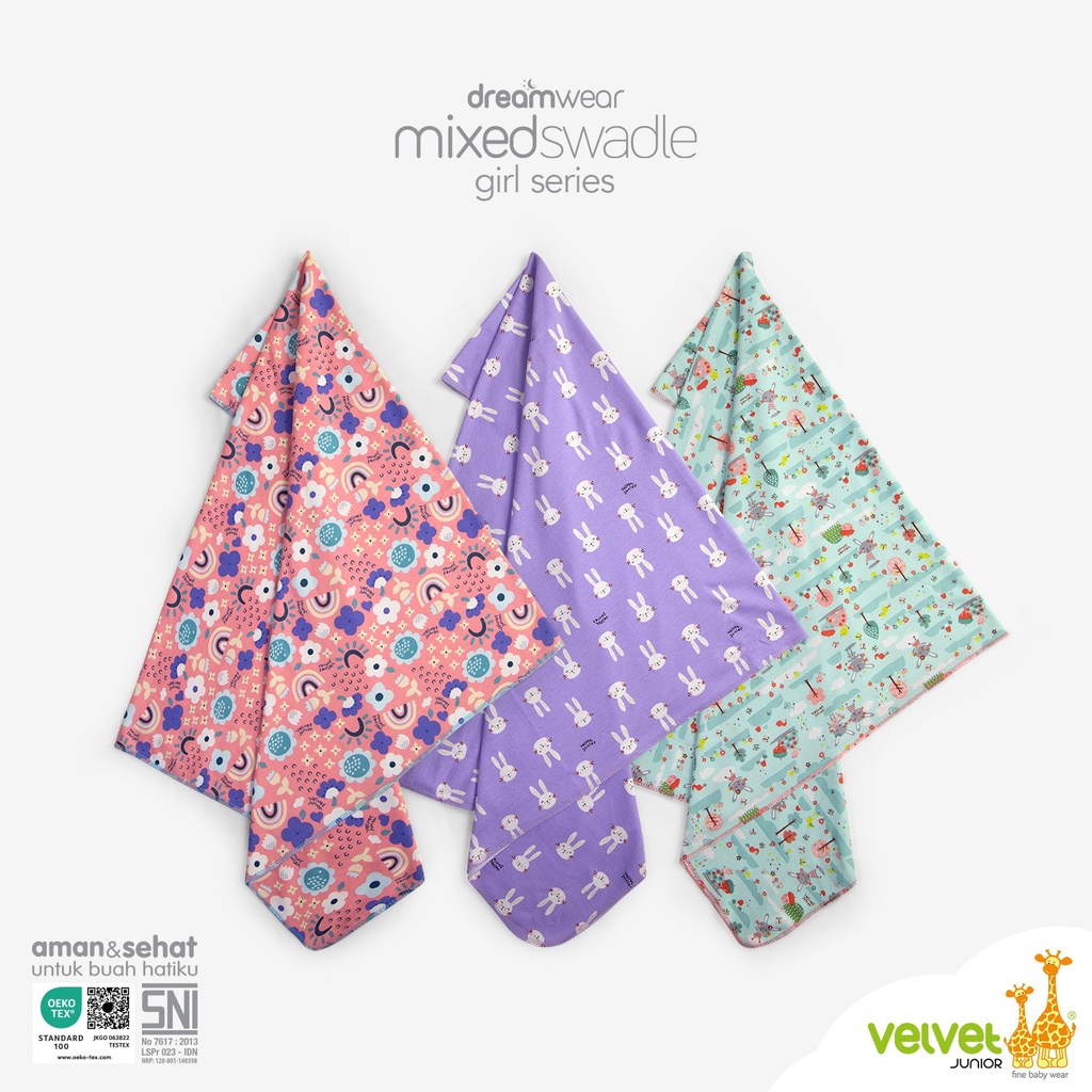 Velvet Junior Bedong Bayi Cotton Motif 3in1