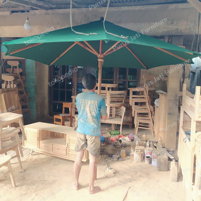 PJ1 Rangka Payung Taman Outdoor Bahan Kayu Jati Plus Kain SR 10
