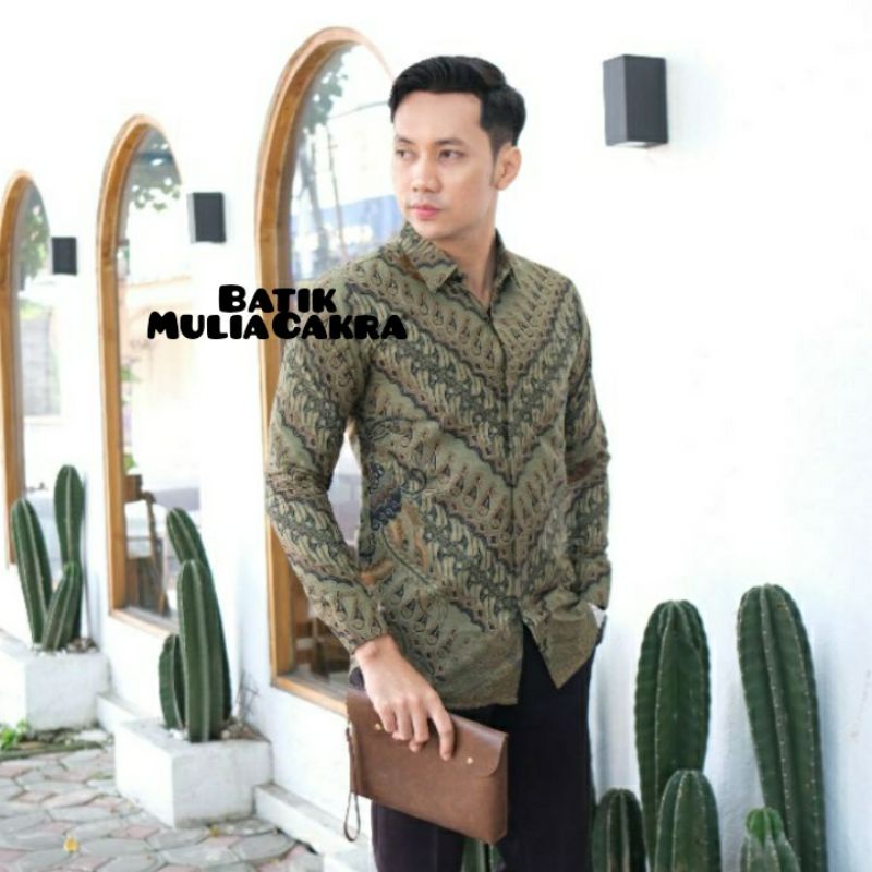 Dwipamda Hijau Sage KEMEJA BATIK PRIA SLIMFIT LAPIS FURING