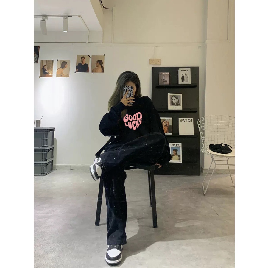 Sweater Oversize Pink Heart Unisex Sweater Oversize Korean Style