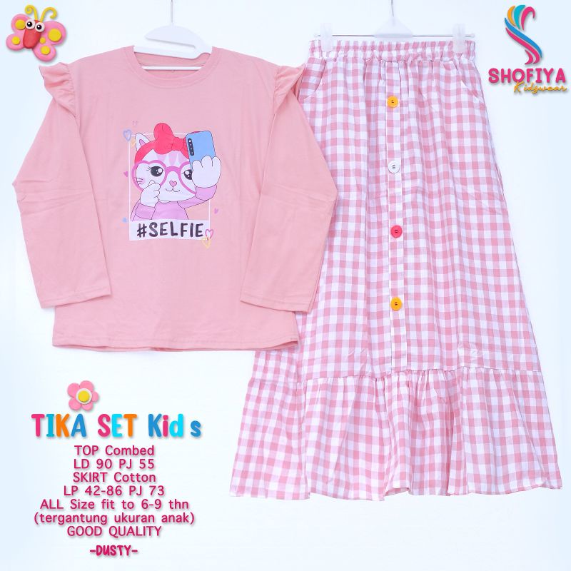 TIKA, ABEL SET KIDS ORI SHOFIYA SETELAN ANAK KAOS COMBED DAN ROK KATUN KOTAK