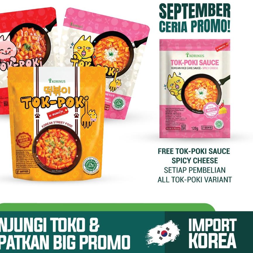 

✷ PROMO PAKET LENGKAP FREE SAUCE CHEESE Korinus K - Bunsik Tokpoki Spicy, Spicy Cheese, dan Mild Instant Tteokbokki/Tokpoki Pedas/Halal MUI ➴