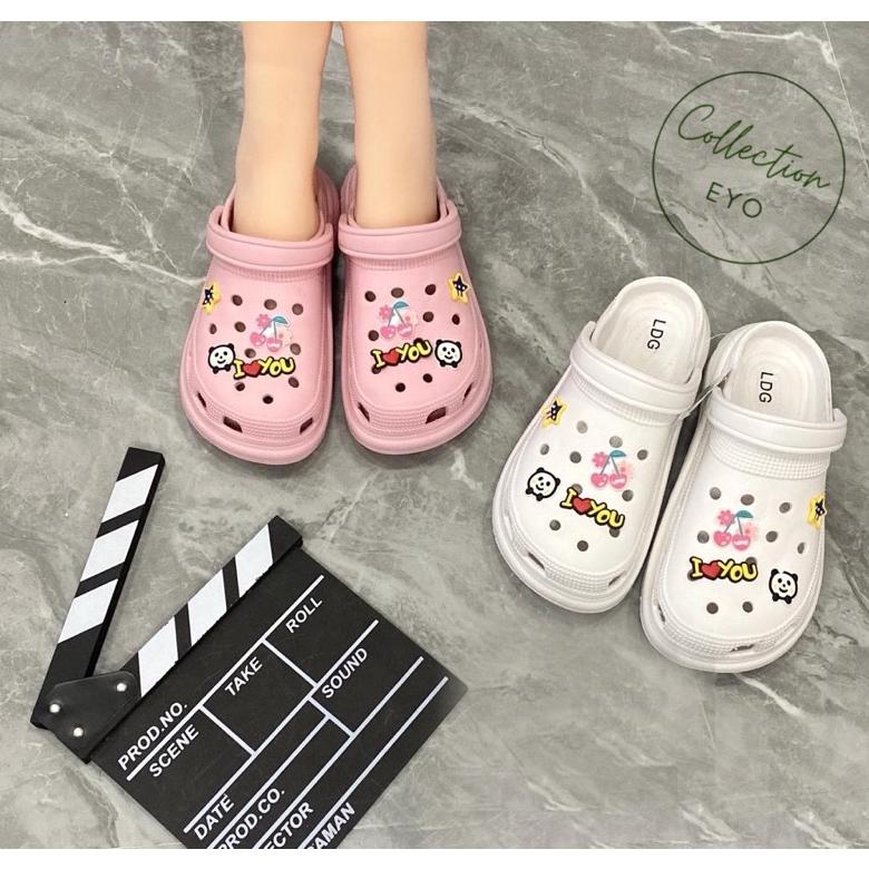 SANDAL CROCS KARET JELLY WANITA MURAH LUCU / SANDAL CROCS WANITA MOTIF EVA RUBBER /  SANDAL KODOK WA