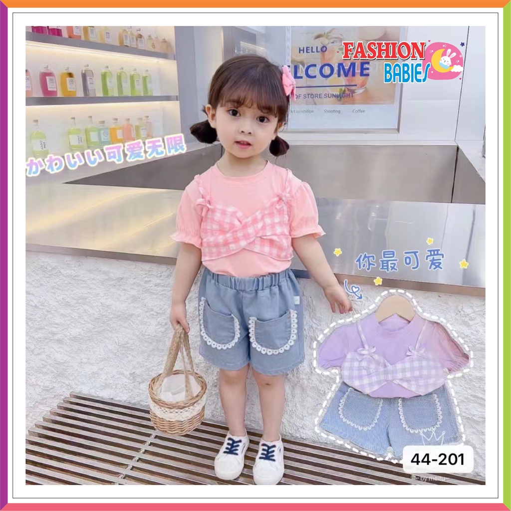 SW-044 SETELAN PENDEK JEANS IMPORT | SETELAN ANAK ATASAN + CELANA MOTIF BUNGA 6 BULAN - 3 TAHUN ❤ Fashionbabies ❤