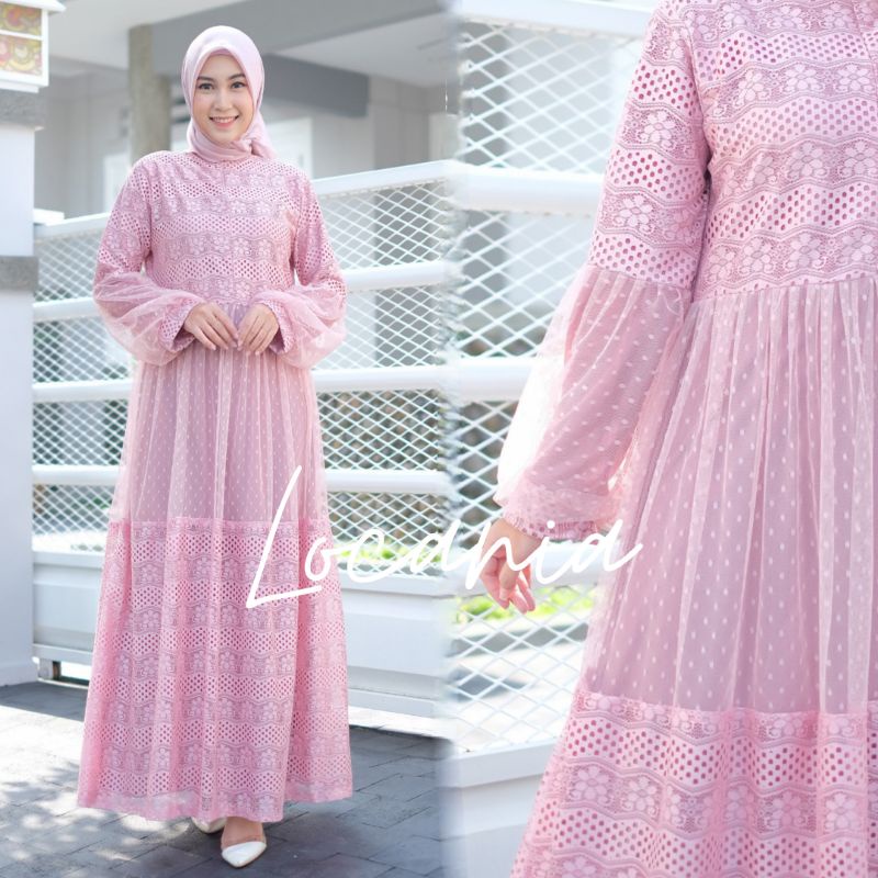 Natasya Dress Kondangan Kekinian Brukat Doti Full Furing Gamis Wanita Remaja Muslim Terbaru Seragaman Pernikahan Lamaran Tunangan Wisuda Pesta Party Apply Tali Kanan Kiri Warna Hitam Millo Lavender Putih