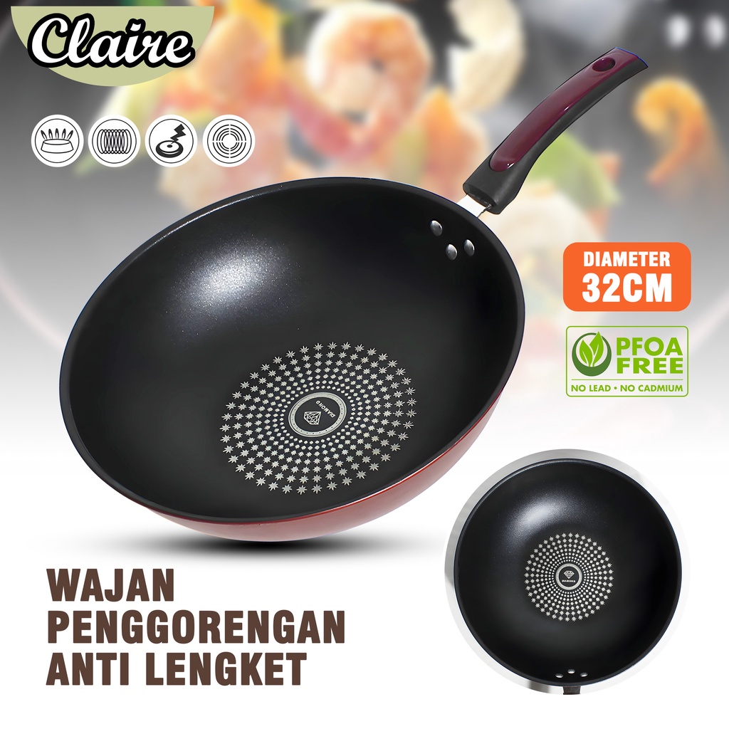 Wajan Penggorengan Anti Lengket Ukuran Diameter 32cm / Wajan Gagang Jumbo Diamond Wok pan