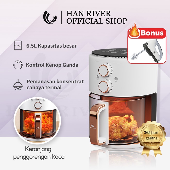 [Fryer] Han River Air Fryer Low Watt Air Fryer Kaca Visual Kapasitas Tinggi [Dapur]