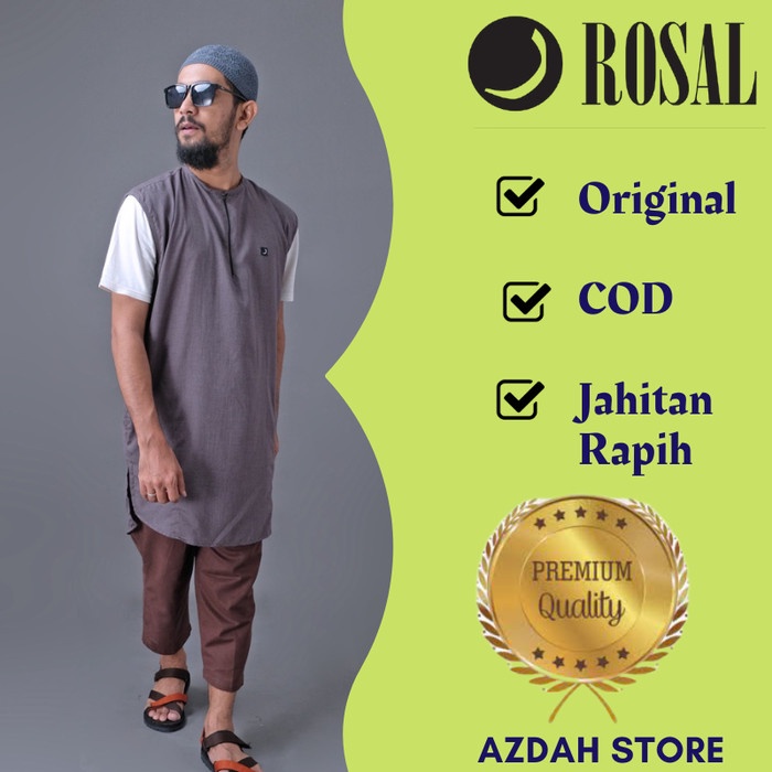 Rompi Sholat Baju Muslim Kaos Kurta Rompi Sholat Shalat Pria Rosal M XXXL Big Size - Cokelat, M(M3S6