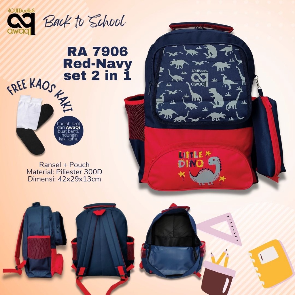 ORIGINAL AWAQI Tas Ransel Sekolah Anak Laki Laki Dan Perempuan Backpacker Tas Gendong Full set Anak Cewek Cowok Paud TK SD Usia 4 5 6 7 8 9 10 Tahun Karakter kartun Lucu Dinosaurus Astronot Bahan Kualitas Premium Import Model Kekinian Terbaru COD 2023