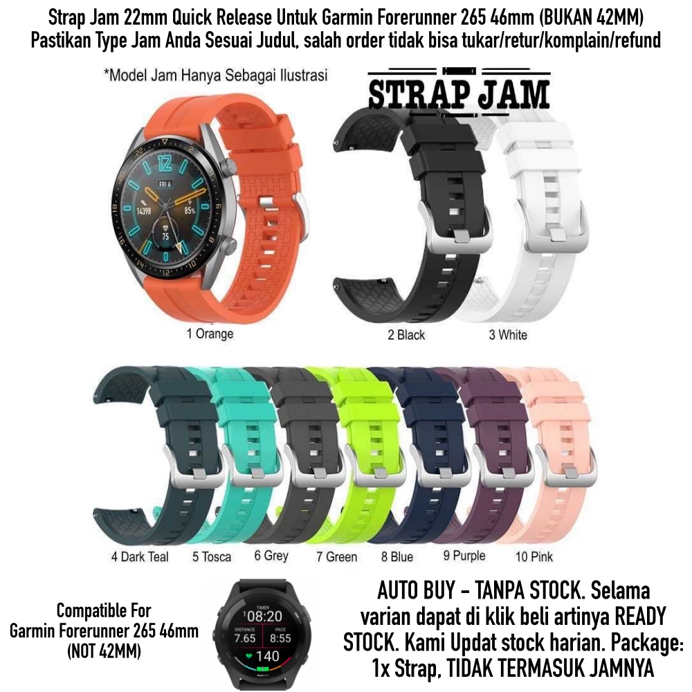 XLF Tali Jam Tangan Garmin Forerunner 265 46mm - Strap 22mm Rubber Silikon Model Sporty Silver Buckle