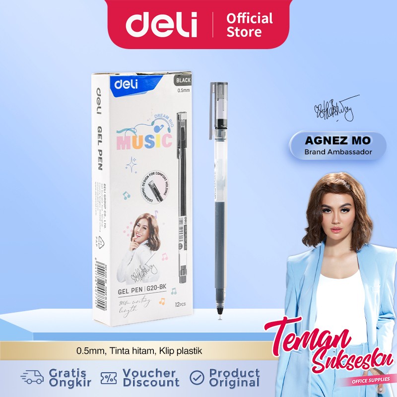 

[DELI X AGNEZ MO] Deli Gel Pen / Pulpen Gel 0.5mm Penulisan Lancar CG20-BK
