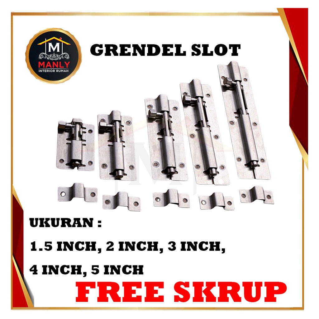 Grendel Slot Pintu Jendela 1,5 inch,  2 inch, 3 inch, 4 inch, 5 inch / Grendel Pintu Stainless / Slot Jendela.