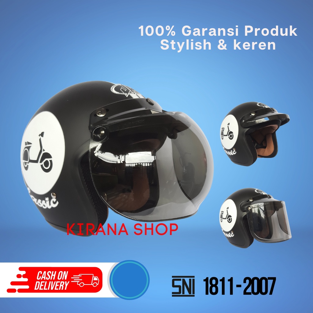 Helm Bogo Dewasa | Helm Bogo Full Cat Motif Vespa Classic Warna Hitam Doff