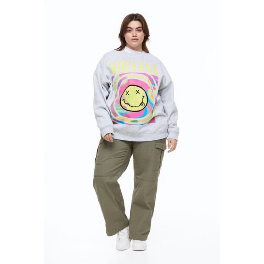 COD 3.3 Crewneck HnM Nirvana Grey Rainbow Multicolor Sweater H&amp;M Pria Wanita