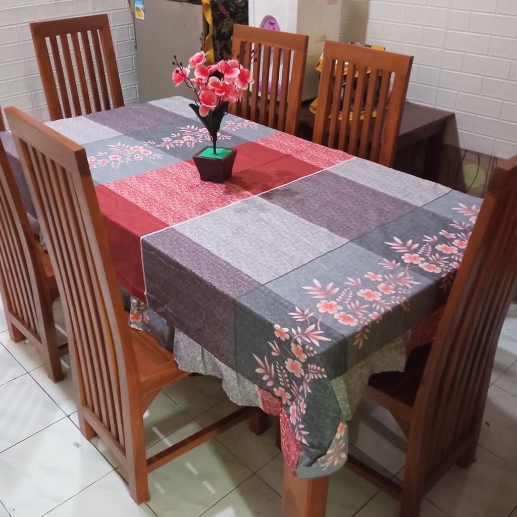 TAPLAK COVER MEJA MAKAN KAIN KATUN MODEL RUMBAI UKURAN 140X200CM ANEKA MOTIF DAN WARNA DEKORASI PERLENGKAPAN RUMAH