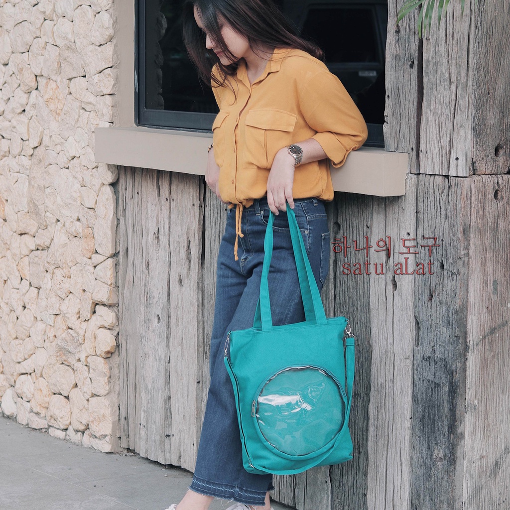 SATU ALAT Tas Selempang + Tote Bag HITAKA TRANSPARAN 100% Canvas Premium Tebal Tas Kanvas